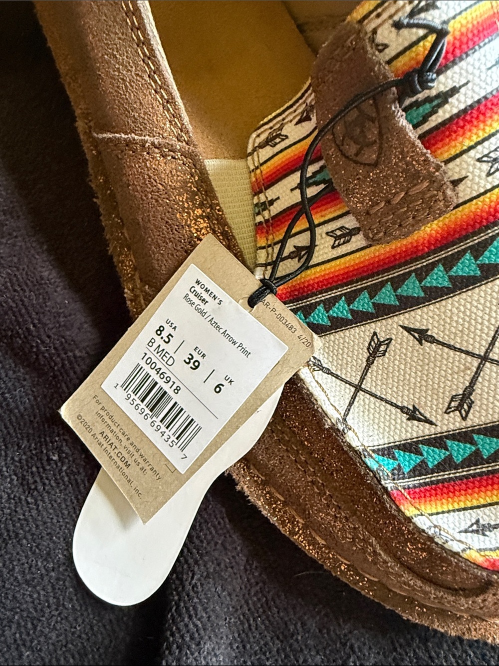 Ariat Brown Slip-On Moccasins with Multicolor Aztec Print - Picture 2 of 4